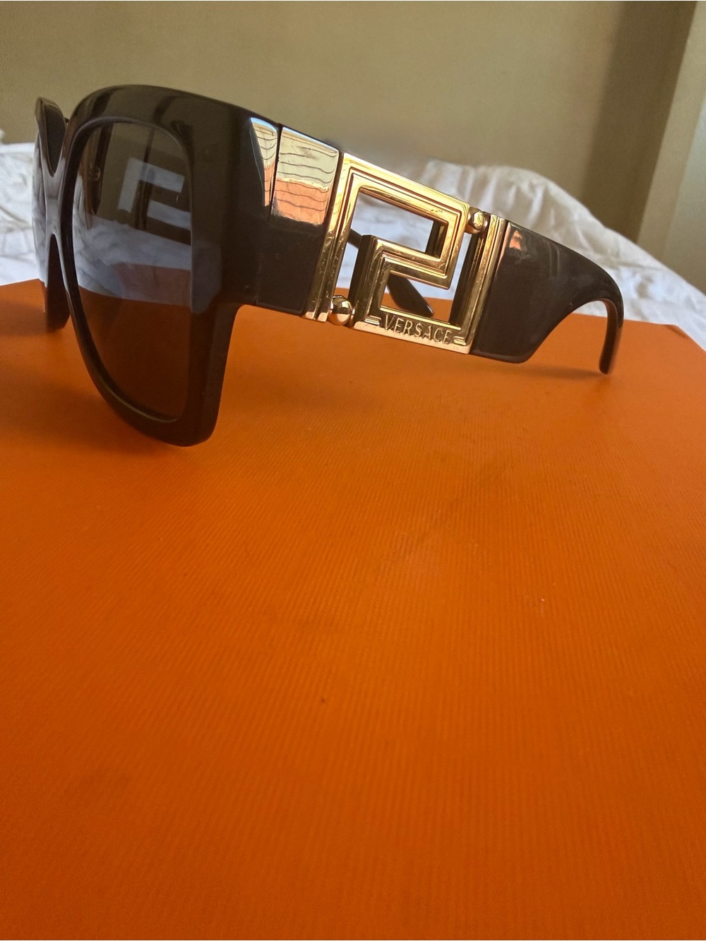 Versace Black Sunglasses with Gold Greek Key Temple
